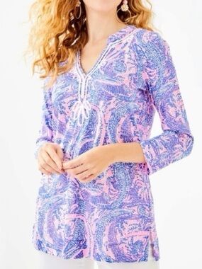 Lilly Pulitzer- Kaia Tunic-Coastal blue/Maybe Gator Size Small-